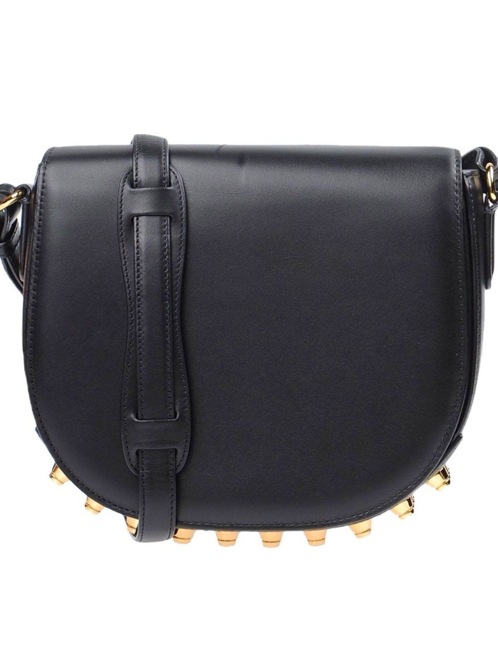Alexander Wang Black Leather Crossbody Saddle Bag with Gold Stud Accents